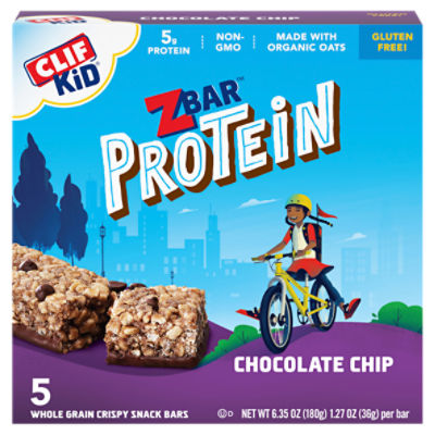 CLIF Kid Zbar Protein Chocolate Chip Crispy Whole Grain Snack Bars, 1.27 oz, 5 Count
