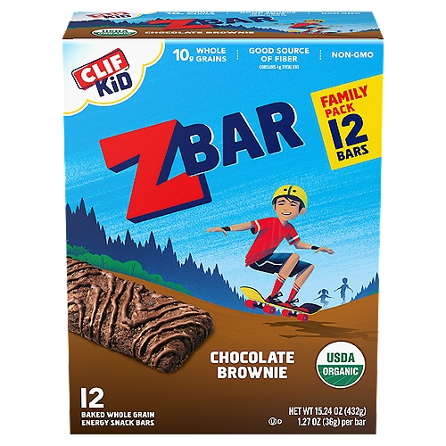 Clif Kid Zbar Chocolate Brownie Baked Whole Grain Energy Snack Bars Family Pack, 1.27 oz, 12 count
Nourishing Kids in Motion®
★ Made with organic ingredients
★ Non-GMO
★ No high-fructose corn syrup
★ No artificial flavors 