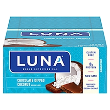 LUNA Bar Chocolate Dipped Coconut Flavor Gluten-Free Snack Bars, 1.69 oz, 15 Count