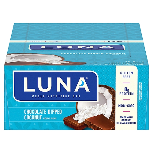 LUNA Bar Chocolate Dipped Coconut Flavor Gluten-Free Snack Bars, 1.69 oz, 15 Count