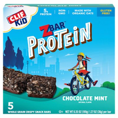 CLIF Kid Zbar Protein Chocolate Mint Crispy Whole Grain Snack Bars, 1.27 oz, 5 Count