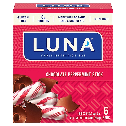Luna Chocolate Peppermint Stick Whole Nutrition Bar, 1.69 oz, 6 count