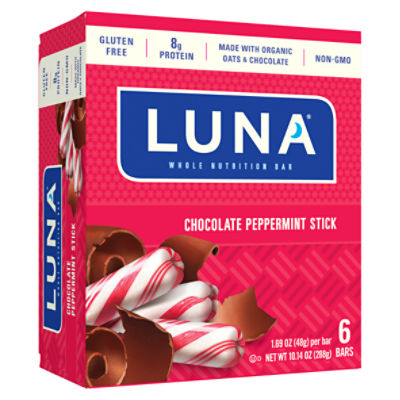 LUNA Bar Chocolate Peppermint Stick Gluten-Free Snack Bars, 1.69 oz, 6 Count