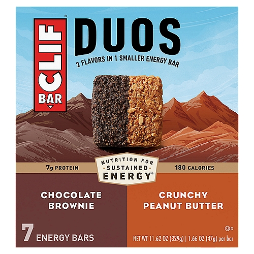 CLIF Bar® Duos Chocolate Brownie & Crunchy Peanut Butter Energy Bars 7 ct Box
Nutrition for Sustained Energy®