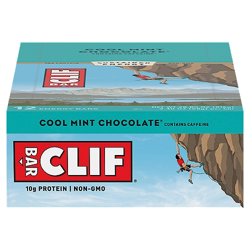 CLIF BAR Cool Mint Chocolate with Caffeine Energy Bars, 2.4 oz. 12 Count