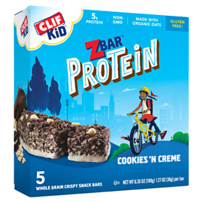 CLIF Kid Zbar Protein Cookies 'n Creme Crispy Whole Grain Snack Bars, 1.27 oz, 5 Count