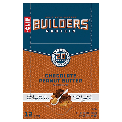 CLIF Builders Chocolate Peanut Butter Flavor Protein Bars, 2.4 oz, 12 Count