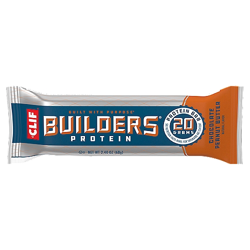 CLIF Builders Chocolate Peanut Butter Protein Bar, 2.40 oz
Built with Purpose™

Low Glycemic†
†Low-glycemic-index foods digest slowly for prolonged levels of energy.