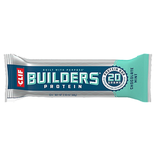 CLIF Builders Chocolate Mint Protein Bar, 2.40 oz
Built with Purpose™

Low Glycemic†
†Low-glycemic-index foods digest slowly for prolonged levels of energy.