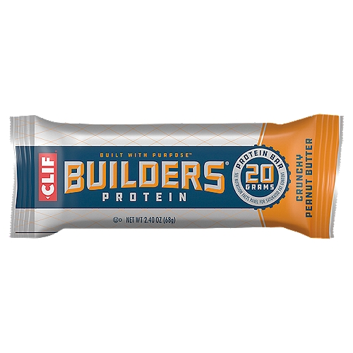 CLIF® Builders® Protein Crunchy Peanut Butter Protein Bar 2.4 oz. Wrapper
Built with Purpose™

Low Glycemic†
†Low-glycemic-index foods digest slowly for prolonged levels of energy.