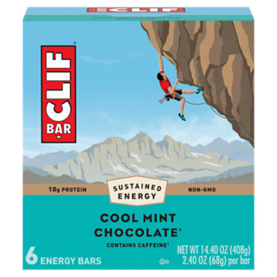 CLIF BAR Cool Mint Chocolate with Caffeine Energy Bars, 2.4 oz. 6 Count, 14.4 Ounce