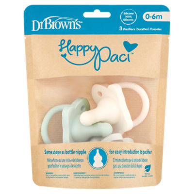 Dr Brown's Happy Paci Silicone Pacifiers, 0-6m, 3 count