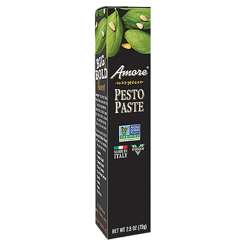 Amore® Imported Italian Pesto Paste uses only the freshest ingredients, harvested at their peak. Our Italian chefs capture and seal the intense flavors into each tube.nnAmore Pesto Paste is a unique concentrated ingredient that adds authentic Italian flavor to any dish. Our stay-fresh tube allows you to use just the right amount for your recipes. Amore pastes are created using the finest and freshest ingredients harvested at their peak.