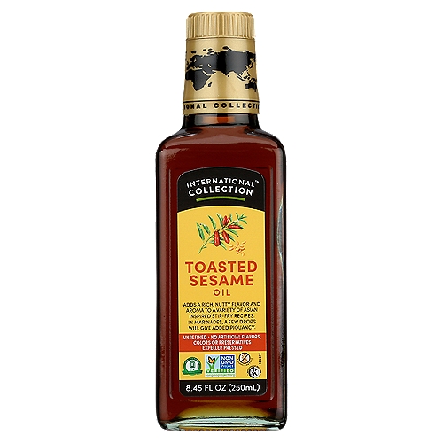 International Collection Toasted Sesame Oil, 8.45 fl oz
Adds a Rich, Nutty Flavor and Aroma to a Variety of Asian Inspired Stir-Fry Recipes. In Marinades, a Few Drops will Give Added Piquancy.