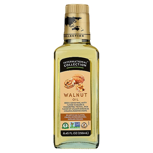 International Collection Walnut Oil, 8.45 fl oz
Adds a Satisfying, Nutty Flavor to Salads & Vinaigrettes. The Full, Rich Flavor of Walnuts Enhances Grilled & Roasted Meats.