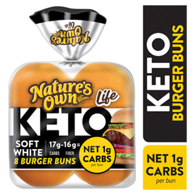Nature's Own Life Keto Soft White Burger Buns, Keto Hamburger Buns, Keto Bread Buns, 8 Count