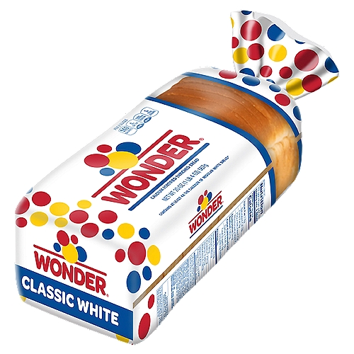 Wonder Classic White Bread, 20 oz
Calcium Fortified Enriched Bread

Contains at least 4x the calcium of regular white bread*
*A 57g serving of white bread contains 82mg of calcium per serving; 8oz of milk contains 276mg of calcium. Wonder Classic White bread contains 360mg of calcium per 57g (USDA nutrient database for standard reference release 28).

Nutrition Notes
Calcium of 8oz of milk
Good source of vitamin D
0g trans fat per serving
Good source of folate
Reason #101: As much calcium as an 8oz glass of milk in just 2 slices!