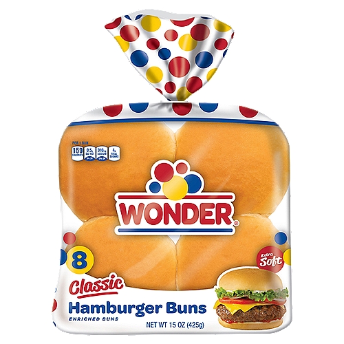 Wonder Classic Hamburger Buns, 8 count, 15 oz
Enriched Buns
