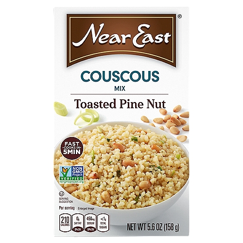 Near East Toasted Pine Nut Couscous Mix, 5.6 oz
We've combined the nutty flavor of toasted pine nuts with 100% semolina wheat couscous, onions, garlic, leeks, and spices to create this delicious and versatile dish.