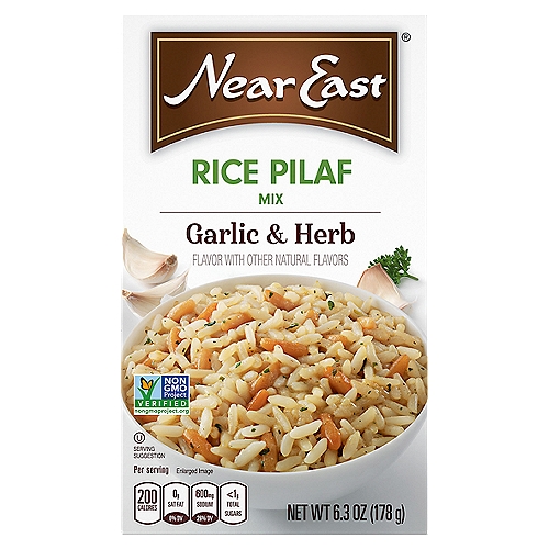 Near East Garlic & Herb Rice Pilaf Mix, 6.3 oz
This dish is a savory blend of long grain rice and toasted orzo pasta with garlic, oregano, thyme and basil.