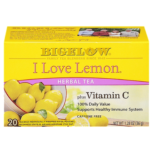 Bigelow I Love Lemon Plus Vitamin C Herbal Tea Bags, 20 count, 1.28 oz