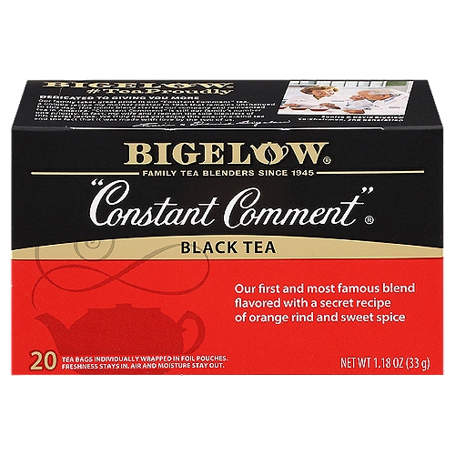 Bigelow Constant Comment Black Tea Bags, 20 count, 1.18 oz
Our first and most famous blend flavored with a secret recipe of orange rind and sweet spice