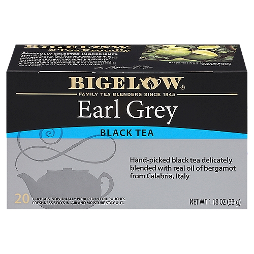 Bigelow Earl Grey Black Tea Bags, 20 count, 1.18 oz
Hand-picked black tea delicately blended with real oil of bermagot from Calabria, Italy