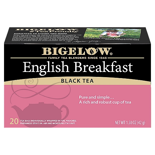 Bigelow English Breakfast Black Tea Bags, 20 count, 1.50 oz
Pure and simple...
A rich and robust cup of tea