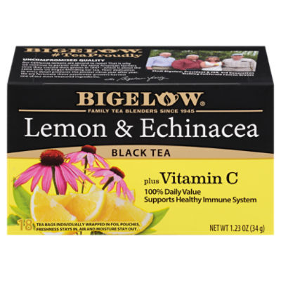 Bigelow Lemon & Echinacea Plus Vitamin C Black Tea Bags, 18 count, 1.23 oz  - Fairway