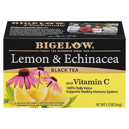 Bigelow Lemon & Echinacea Plus Vitamin C Black Tea Bags, 18 count, 1.23 oz
