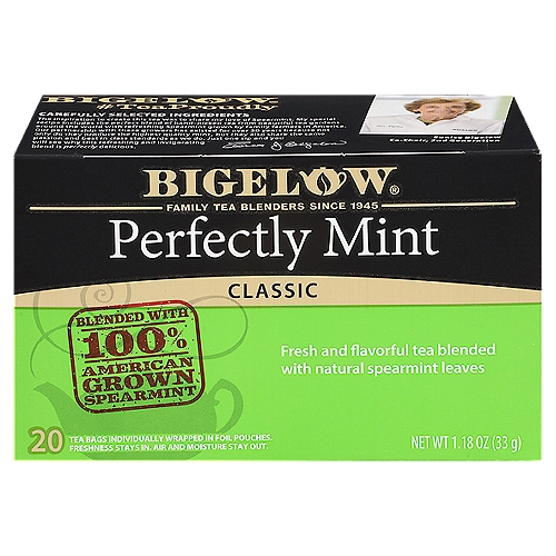 Bigelow Perfectly Mint Classic Tea Bags, 20 count, 1.18 oz
Fresh and flavorful tea blended with natural spearmint leaves
