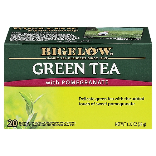 Bigelow Green Tea with Pomegranate Tea Bags, 20 count, 1.37 oz
Delicate Green Tea with the Added Touch of Sweet Pomegranate 