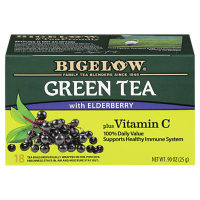 Bigelow Green Tea w Eldrbry Vit C, Tea Bags 18 Ct