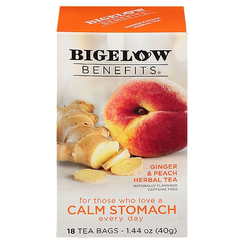 Bigelow Benefits Ginger & Peach Herbal Tea Bags, 18 count, 1.44 oz