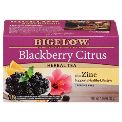 Bigelow Blackberry Citrus Herbal Tea Bags plus Zinc, 18 count, 1.06 oz, 18 Each