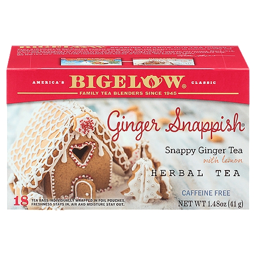 Bigelow Ginger Snappish Snappy Ginger Tea with Lemon Herbal Tea, 18 count, 1.48 oz