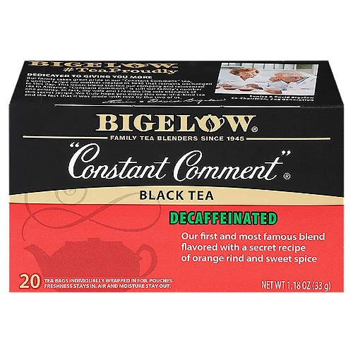 Bigelow Constant Comment Decaffeinated Black Tea Bags, 20 count, 1.18 oz