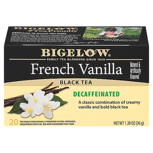 Bigelow French Vanilla Decaffeinated Black Tea Bags, 20 count, 1.28 oz