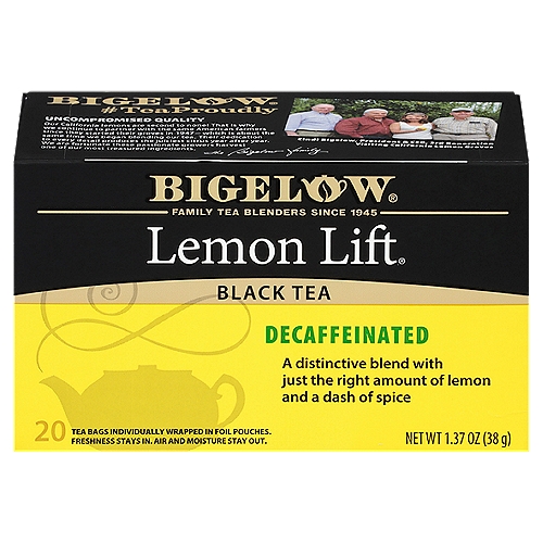 Bigelow Lemon Lift Decaffeinated Black Tea Bags, 20 count, 1.37 oz