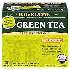 Bigelow Certified Organic Decaffeinated Green Tea Bags, 40 count, 1.73 oz