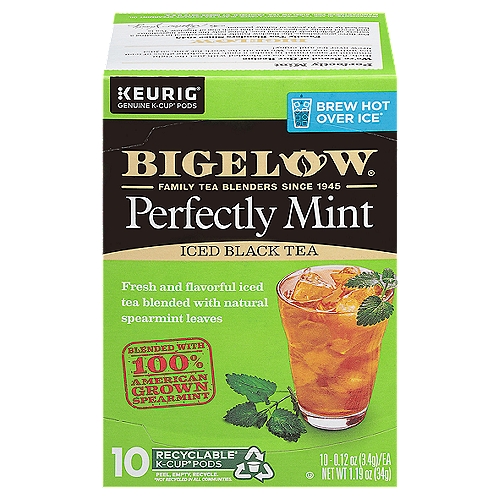 Bigelow Perfectly Mint Iced Black Tea K-Cup Pods, 0.12 oz, 10 count