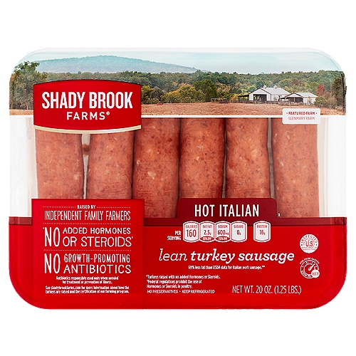 *No Added Hormones or Steroids†n*Turkeys raised with no added hormones or steroids.n†Federal regulations prohibit the use of hormones or steroids in poultry.nnNo Growth-Promoting AntibioticsnAntibiotics responsibly used only when needed for treatment or prevention of illness.nn69% less fat than USDA data for Italian pork sausage.**n**This product contains 9g fat compared to 29g fat in Italian pork sausage per 93g raw serving.