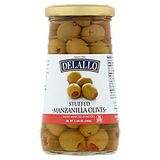 DeLallo Stuffed Manzanilla Olives with Minced Pimento, 5 3/4 oz