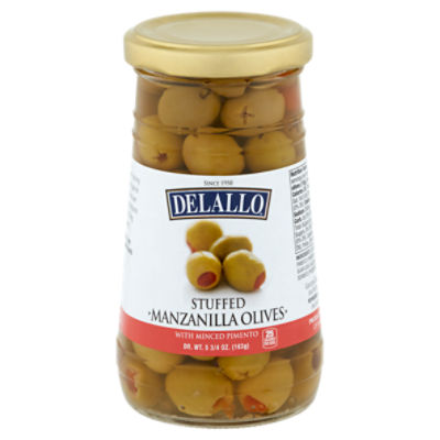 DeLallo Stuffed Manzanilla Olives with Minced Pimento, 5 3/4 oz