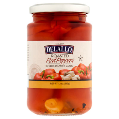 DeLallo Roasted Red Peppers in Olive Oil with Garlic, 12 oz
