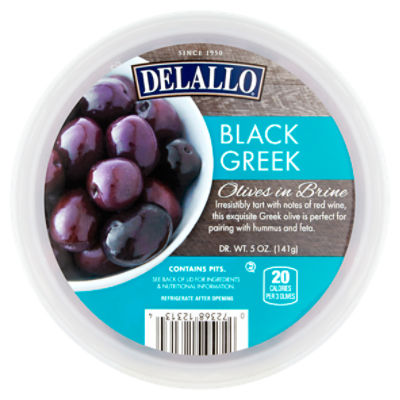 DeLallo Black Greek Olives in Brine, 5 oz