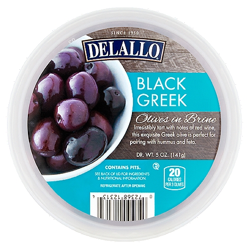DeLallo Black Greek Olives in Brine, 5 oz