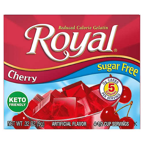 Royal Cherry Reduced Calorie Gelatin, .32 oz
Only 5 Calories per Serving vs. 80 Calories in Other Leading Brands of Gelatin