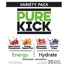 Pure Kick Energy Hydrate Low Calorie Drink Mix Variety Pack, 30 count, 3.33 oz