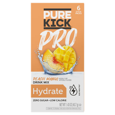 Pure Kick Pro Hydrate Peach Mango Drink Mix, 6 count, 1.43 oz